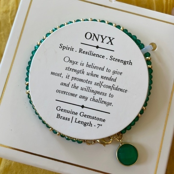 Brand New Onyx Genuine Gemstone Green Brass Bracelet Spirit Resilience Strength - Picture 7 of 12